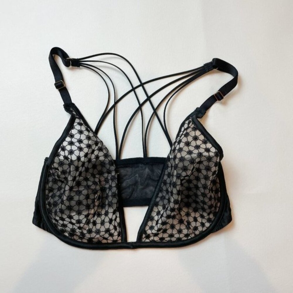 NWOT Victoria's Secret Bra 32DD Unlined Plunge Black Starburst Side Closure